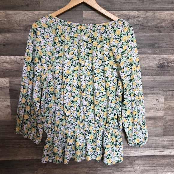 Chaps Floral Balloon Sleeves Cotton Top XL - Picture 6 of 9